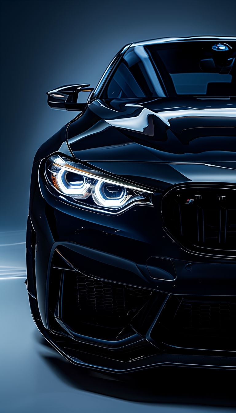 Sleek Glossy Black BMW Close-Up Automotive Photography Mobile Wallpaper
