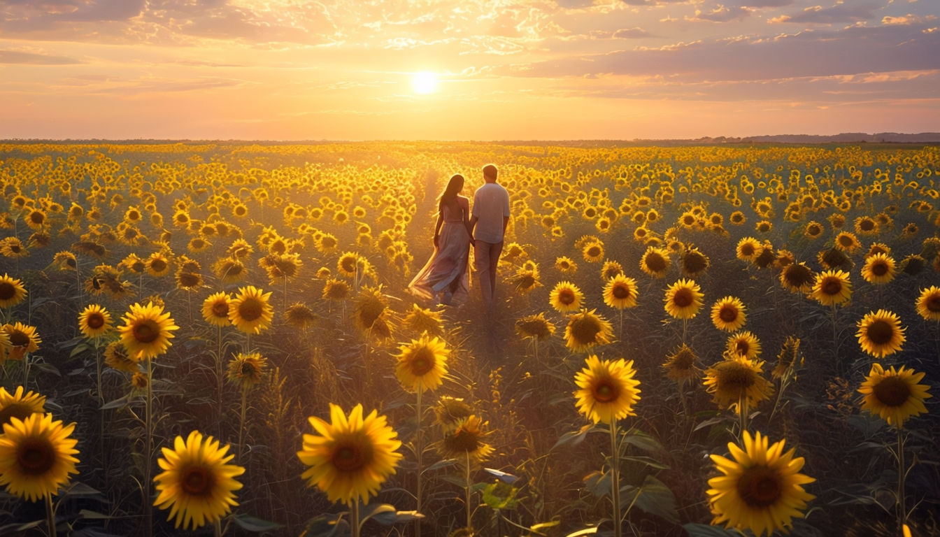 Golden Hour Love in a Sunflower Field Art