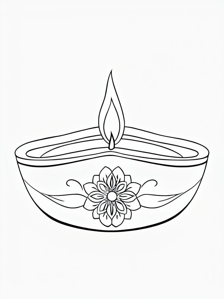 Stylized Line Art Diwali Diya Coloring Book Page