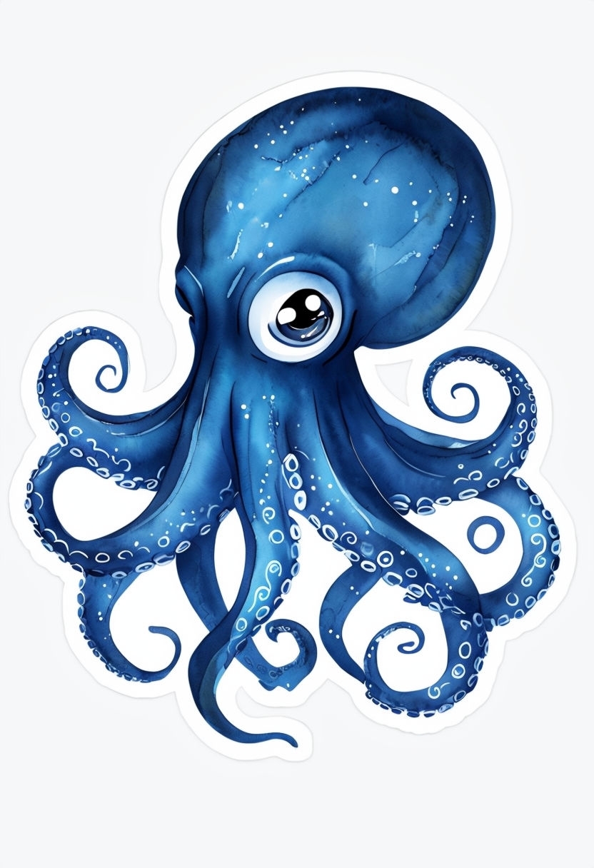 Whimsical Blue Octopus Cartoon Illustration Sticker