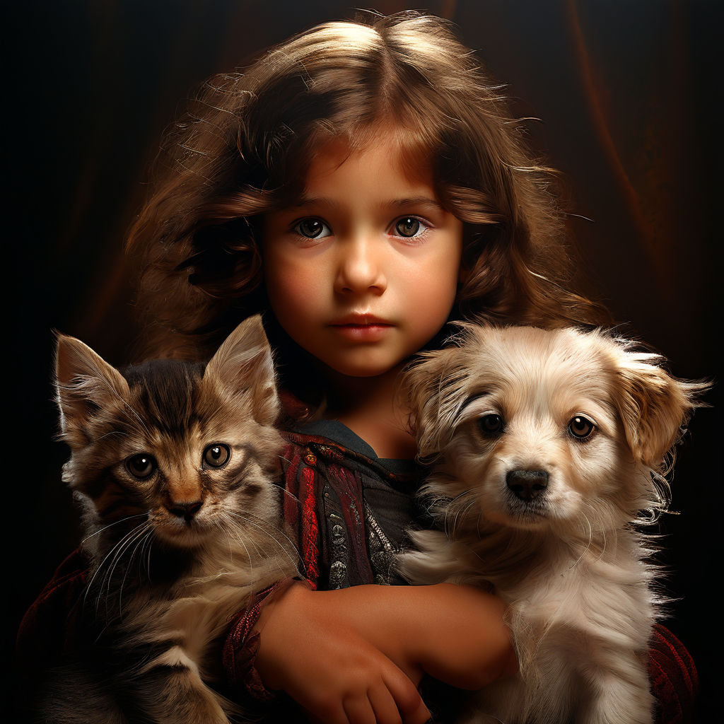 Una niña con dos perros y 3 gatos by Elizabeth Angarita - Playground