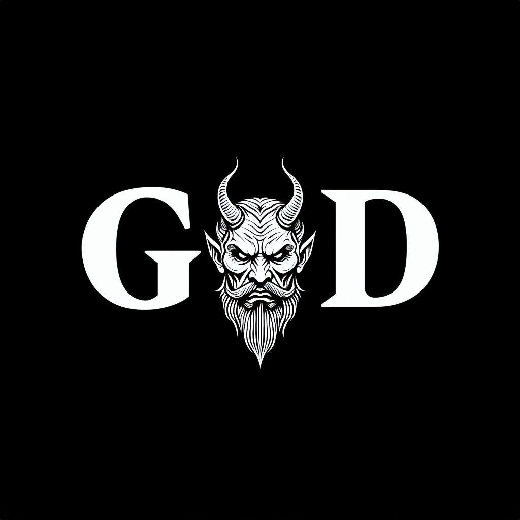Bold Minimalist GOD Illustration with Demonic Figure T-Shirt