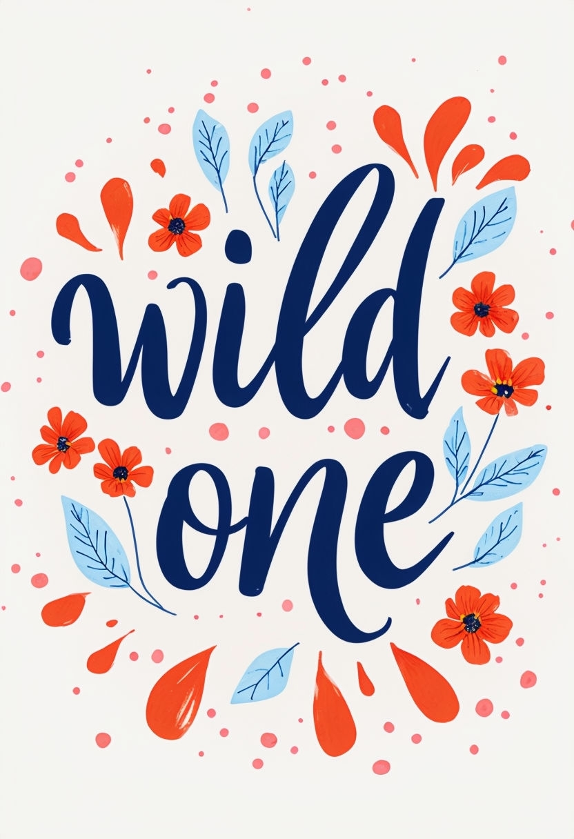 Whimsical Wild One Motivational Art with Floral Elements Poster