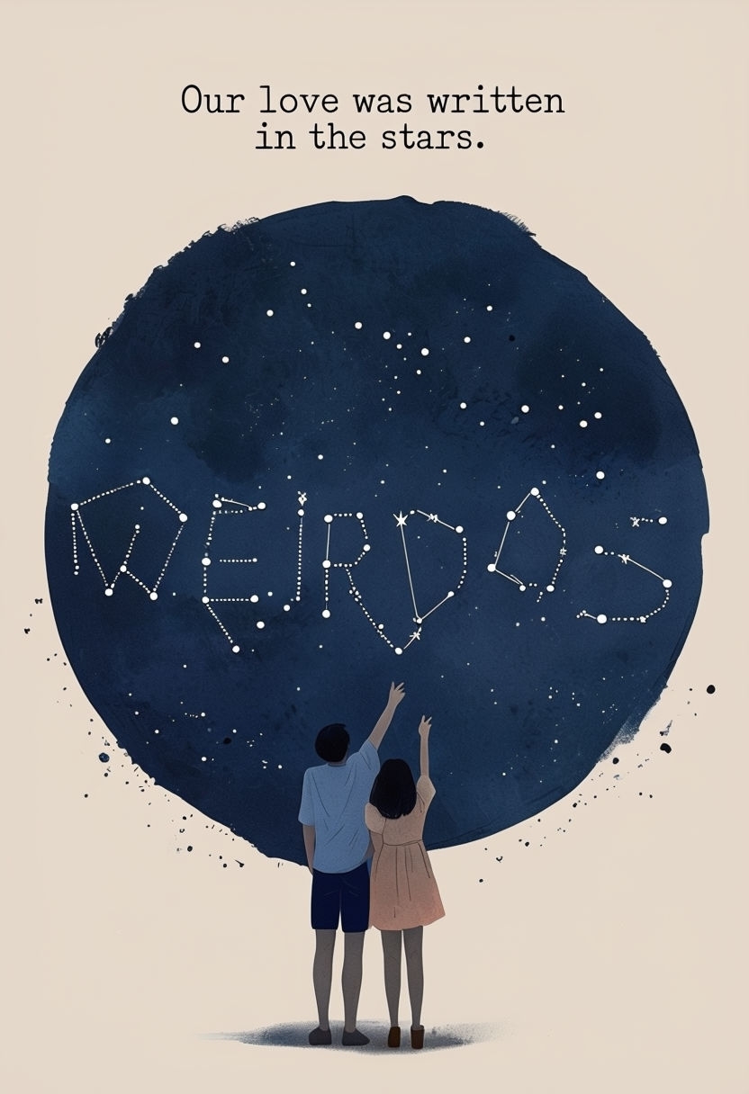 Romantic Starry Night Sky Illustration with Whimsical Text Card