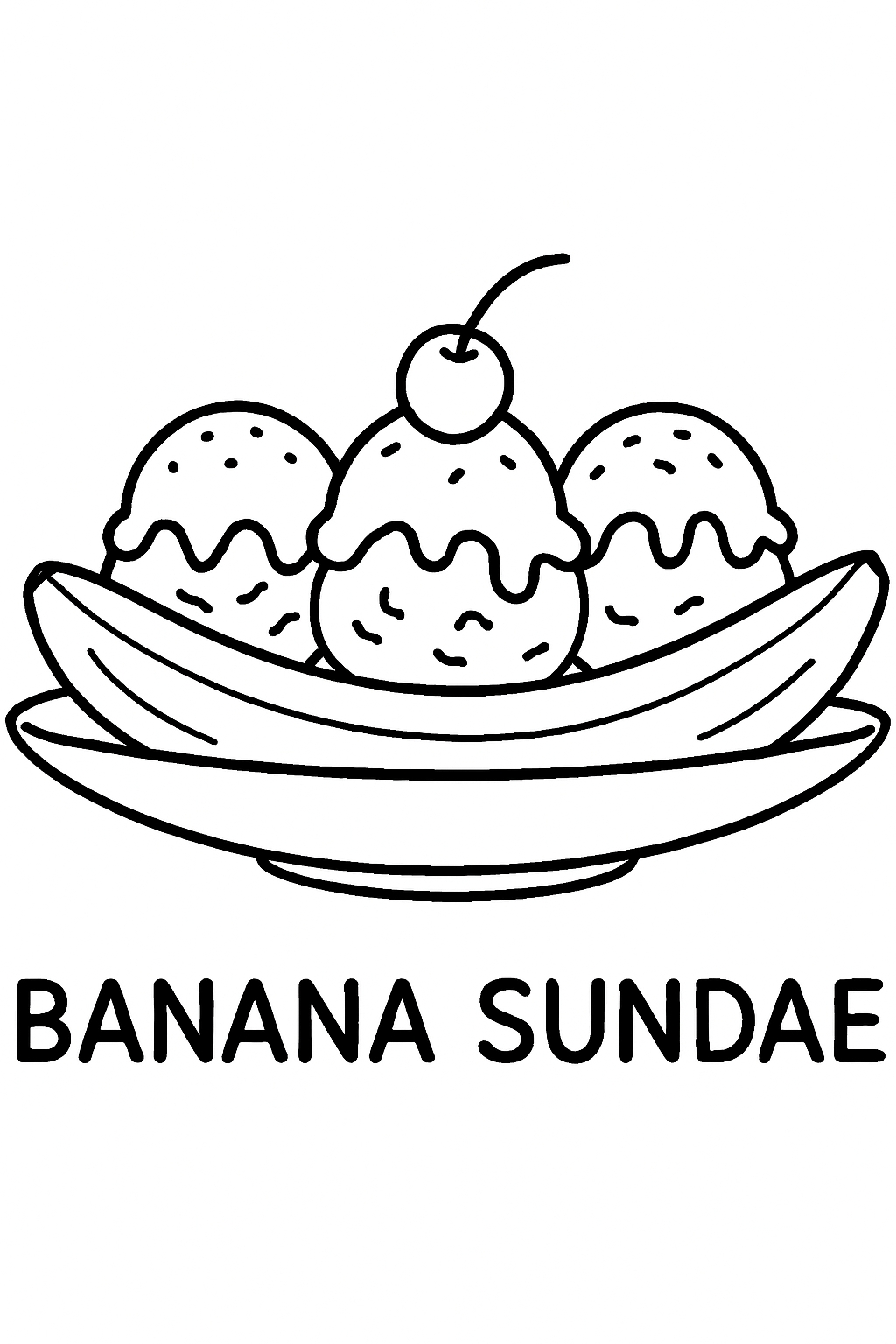 Banana Sundae Dessert Line Drawing for Coloring Book Pages