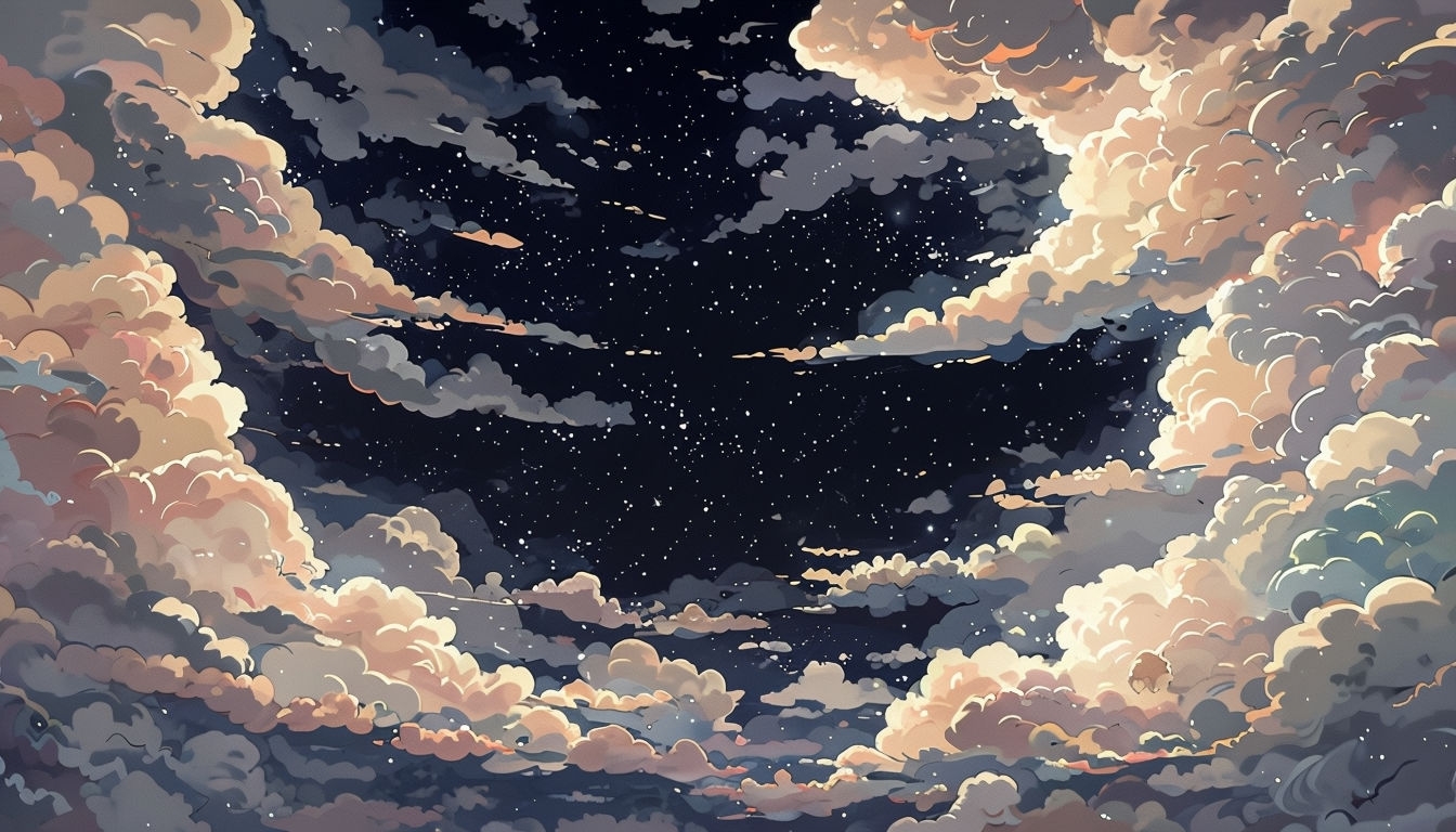 Serene Night Sky with Illuminated Clouds Digital Art Background