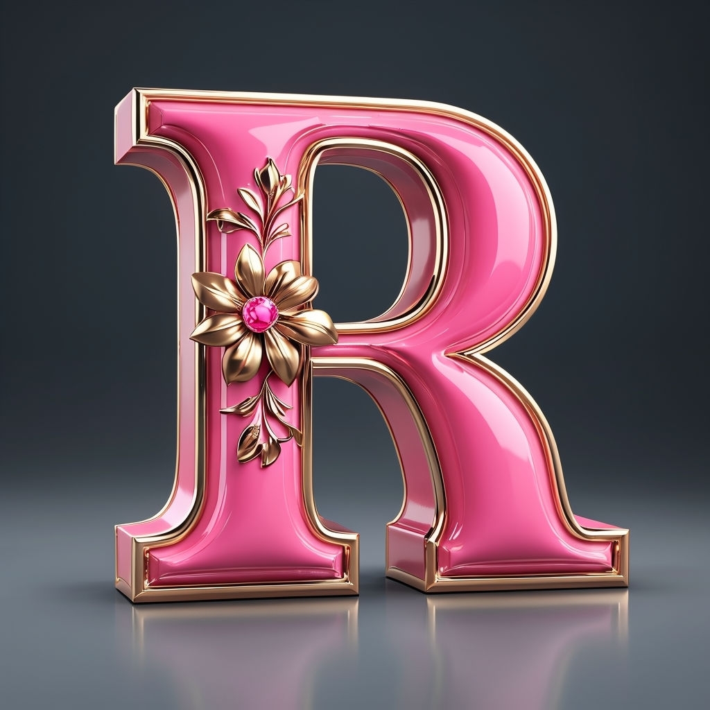 Elegant Pink and Gold Floral 'R' Typography Design Monogram