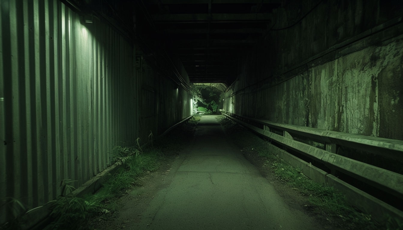 Eerie Underground Tunnel with Muted Green Tones Background