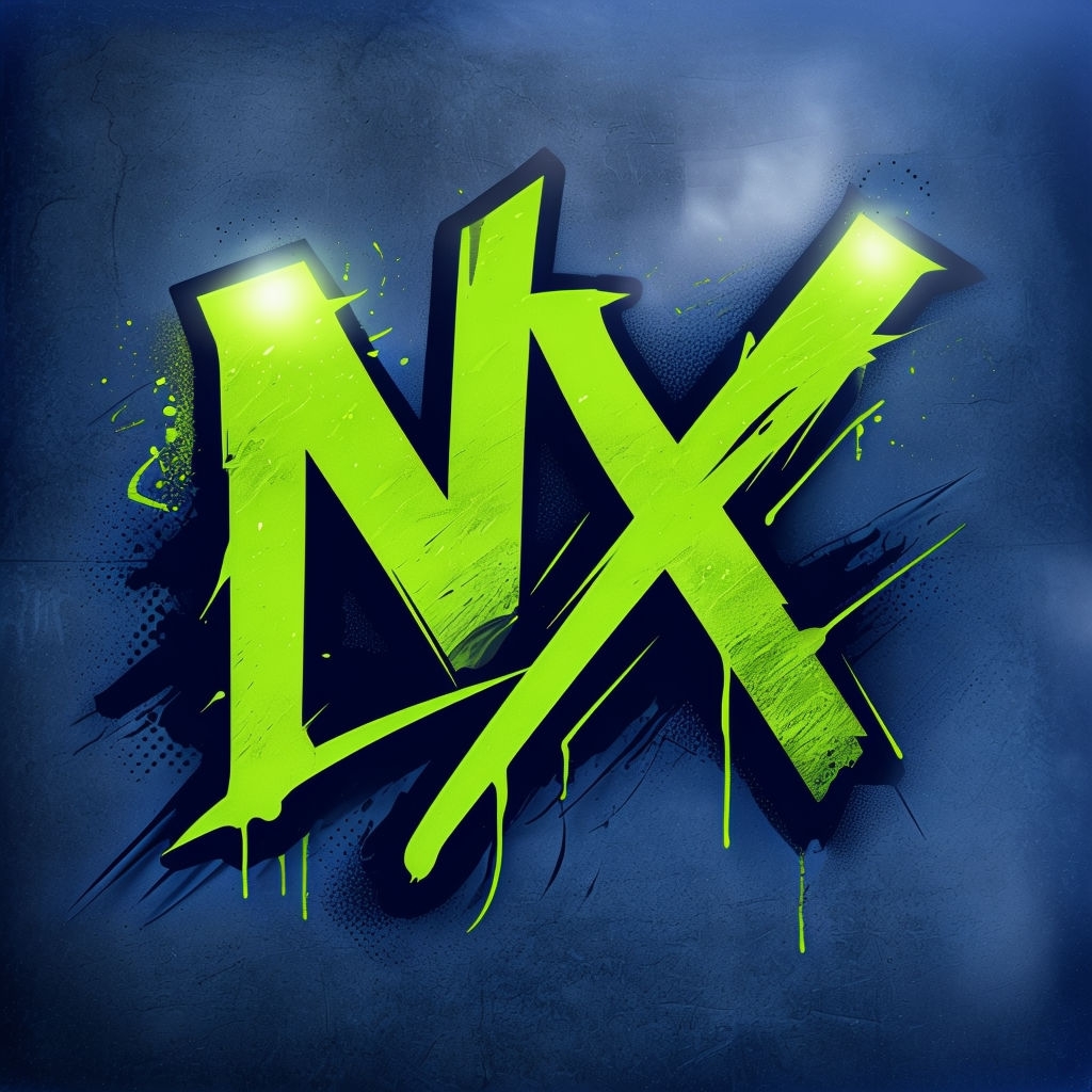 Dynamic Graffiti-Inspired NX Logo on Midnight Blue Background Monogram