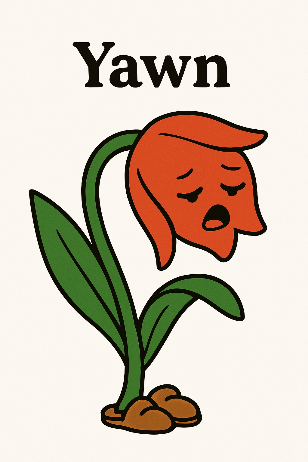 Whimsical Red Flower with Yawning Expression T-Shirt