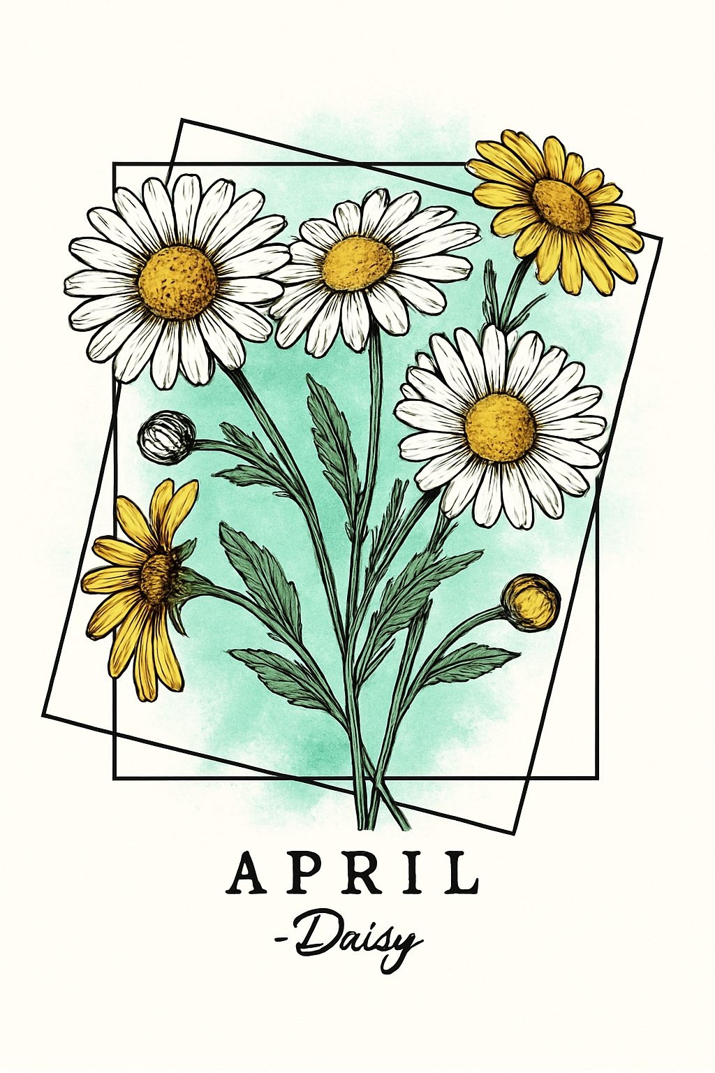Fresh Botanical Daisies Illustration with April Text T-Shirt