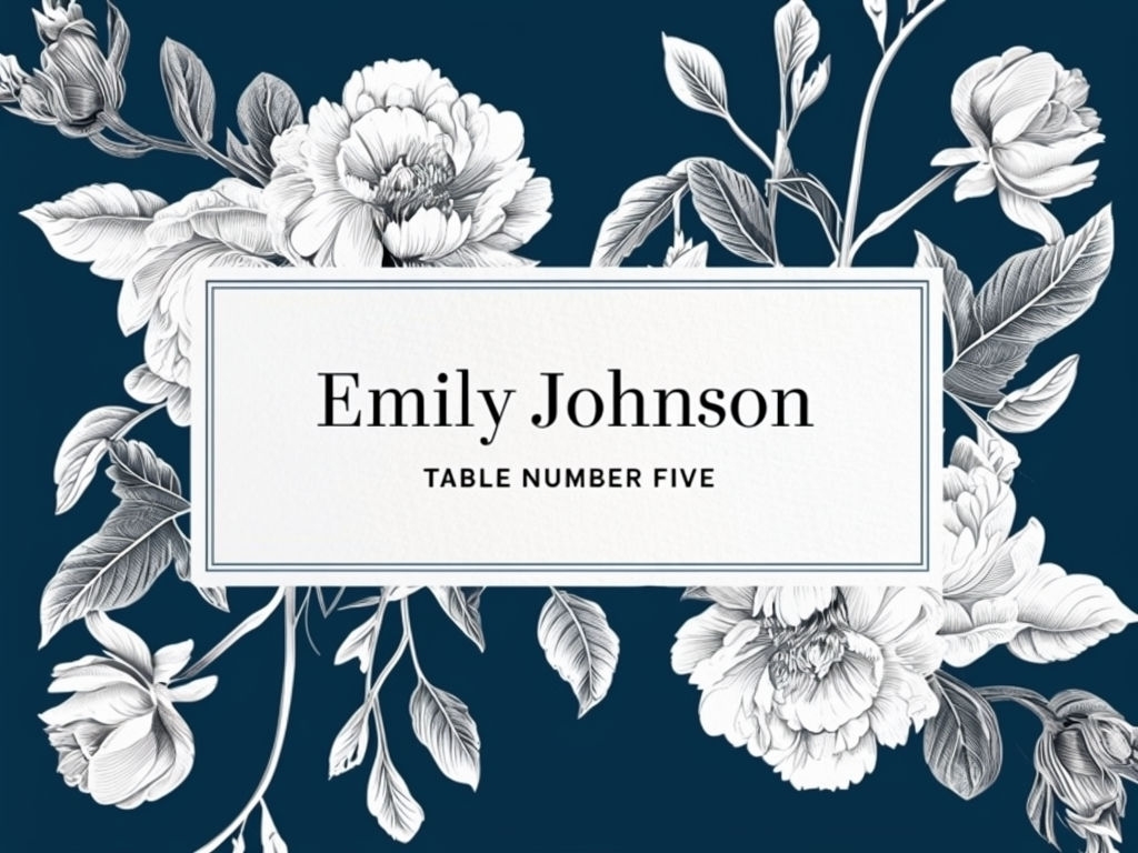 Elegant Navy Blue Floral Place Card Design for Events Sign