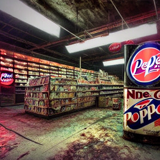 Inside and old grocery store with mounds of rusted cans in i... by