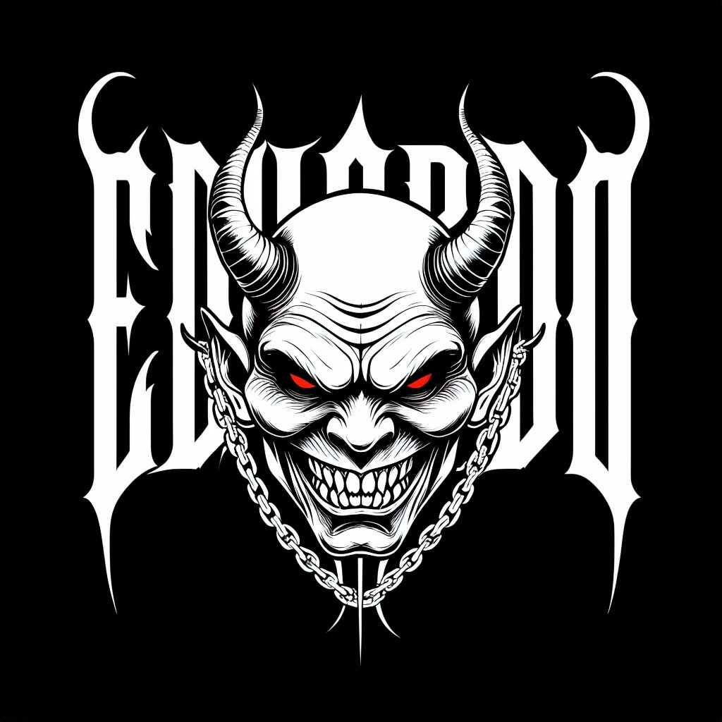 Ornate Gothic Eduardo Design with Demon Face T-Shirt