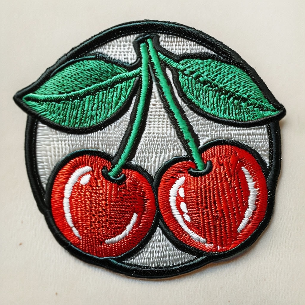 Vibrant Embroidered Cherry Patch Design for Hats