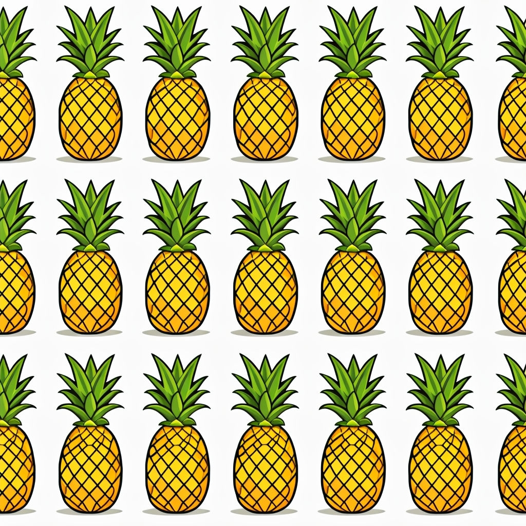 Cheerful Cartoon Pineapple Grid Pattern Illustration Seamless Pattern