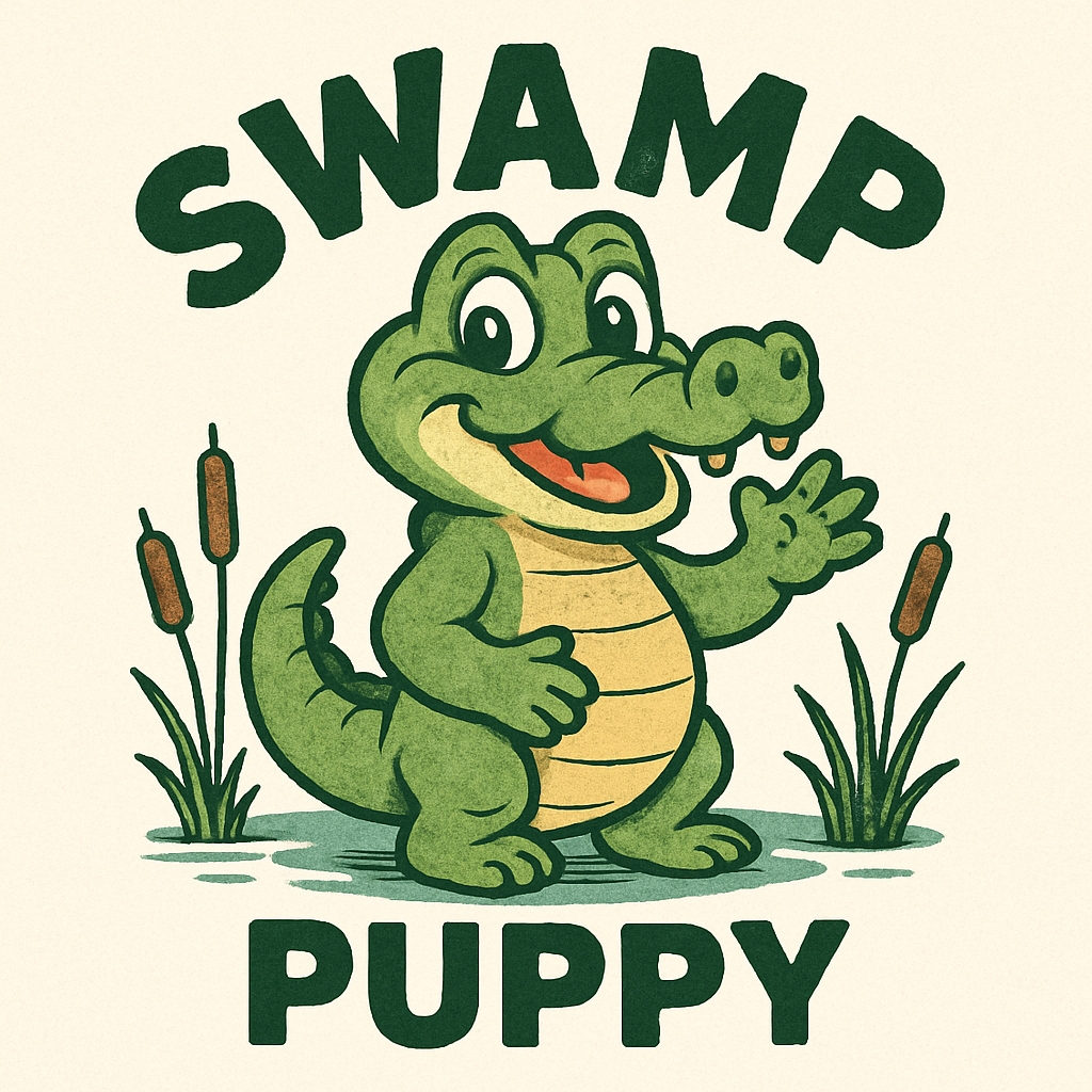 Cheerful Vintage Baby Alligator Puppy Illustration T-Shirt