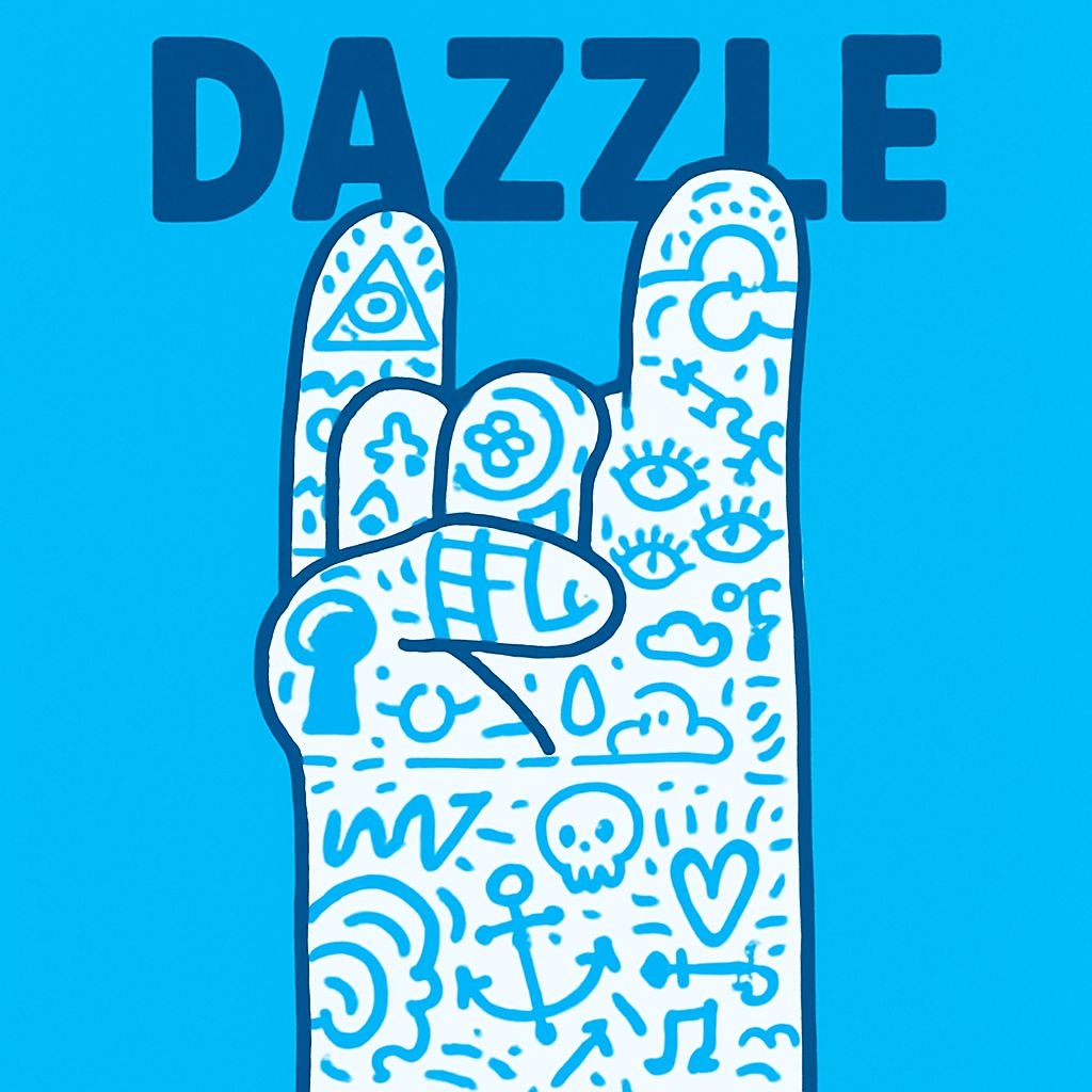 Vibrant Dazzle Hand Sign Illustration with Playful Symbols Spotify Album Cover
