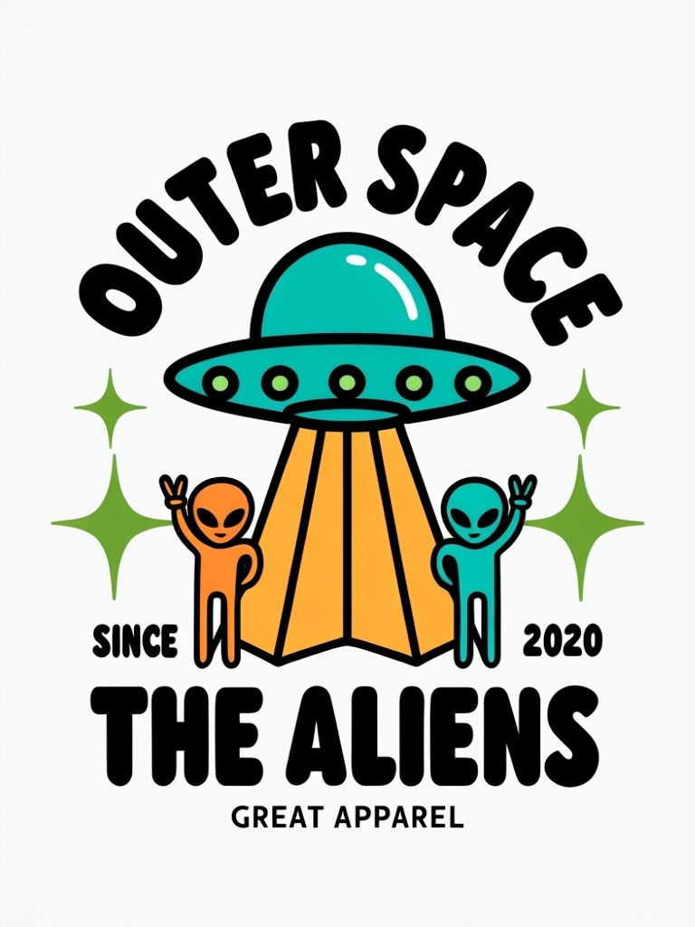 Playful Outer Space UFO Logo Design for Fun T-Shirt