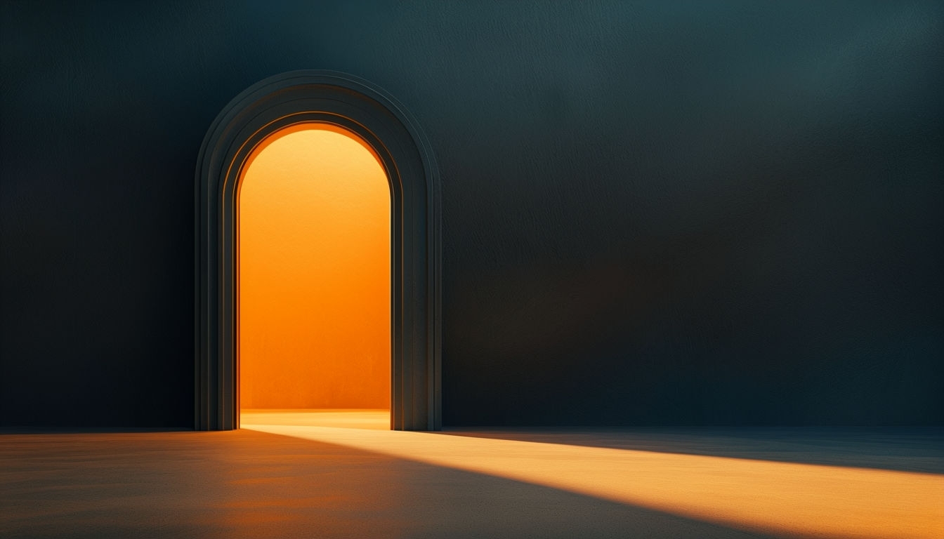 Minimalist Architectural Doorway with Dramatic Lighting Background