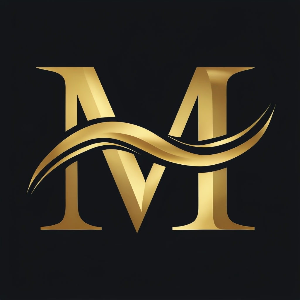 Elegant Gold MM Logo with Wave Decoration on Black Background Monogram