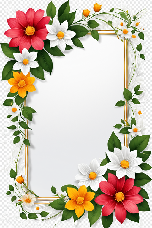 A floral frame with flowers and leaves on a transparent back... by ...