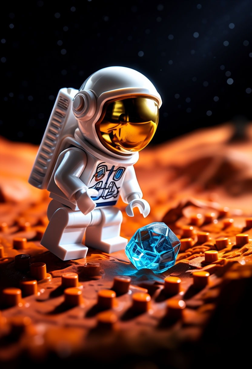 Photorealistic LEGO Astronaut Exploring Alien World Art