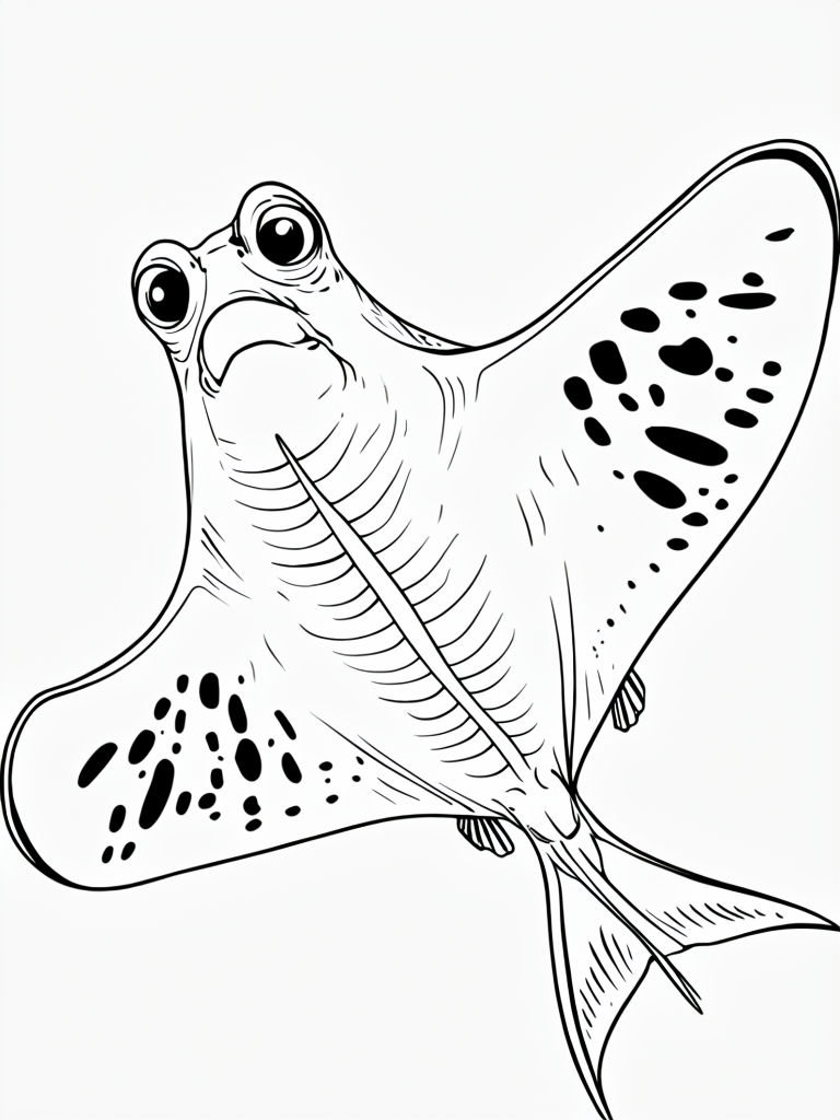 Intricate Black and White Eagle Ray Line Drawing Coloring Page