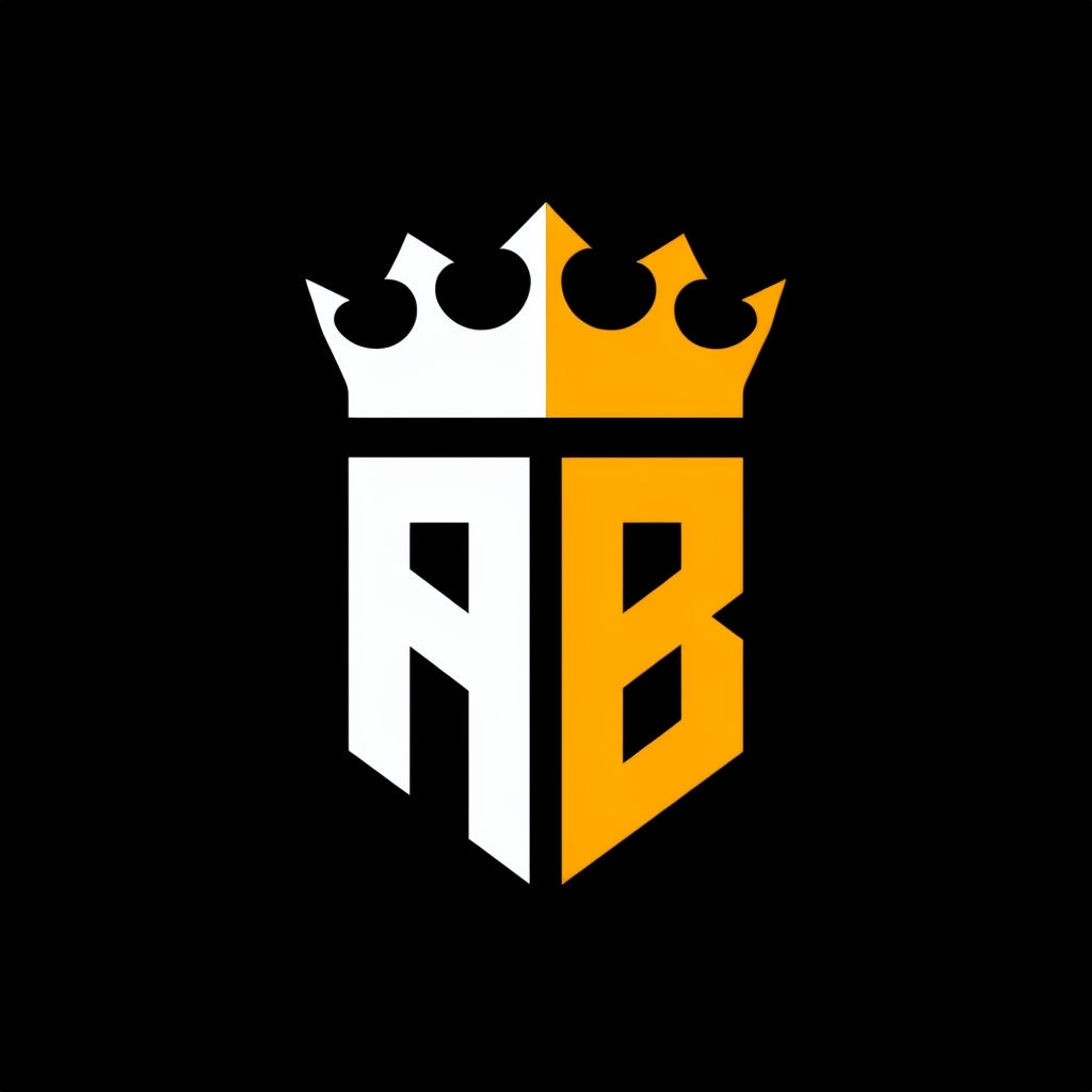 Modern Minimalist AB Logo with Crown on Black Background Monogram