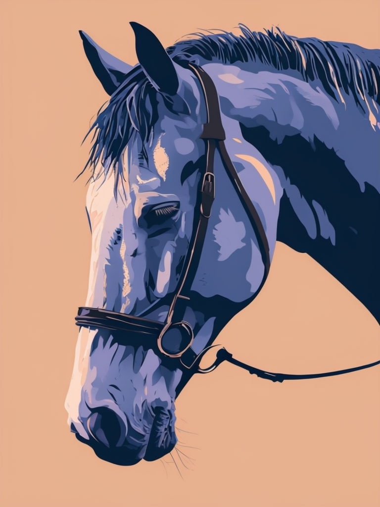 Minimalist Navy Blue Horse Illustration on Peach Background Poster
