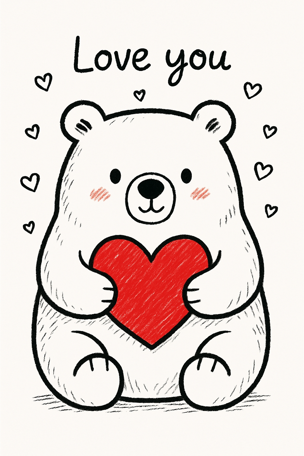 Cute Cartoon White Bear Holding Heart 'Love You' Sticker