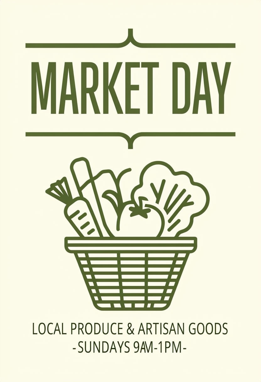 Rustic Farmer's Market Day Poster with Fresh Produce Illustration Event Sign