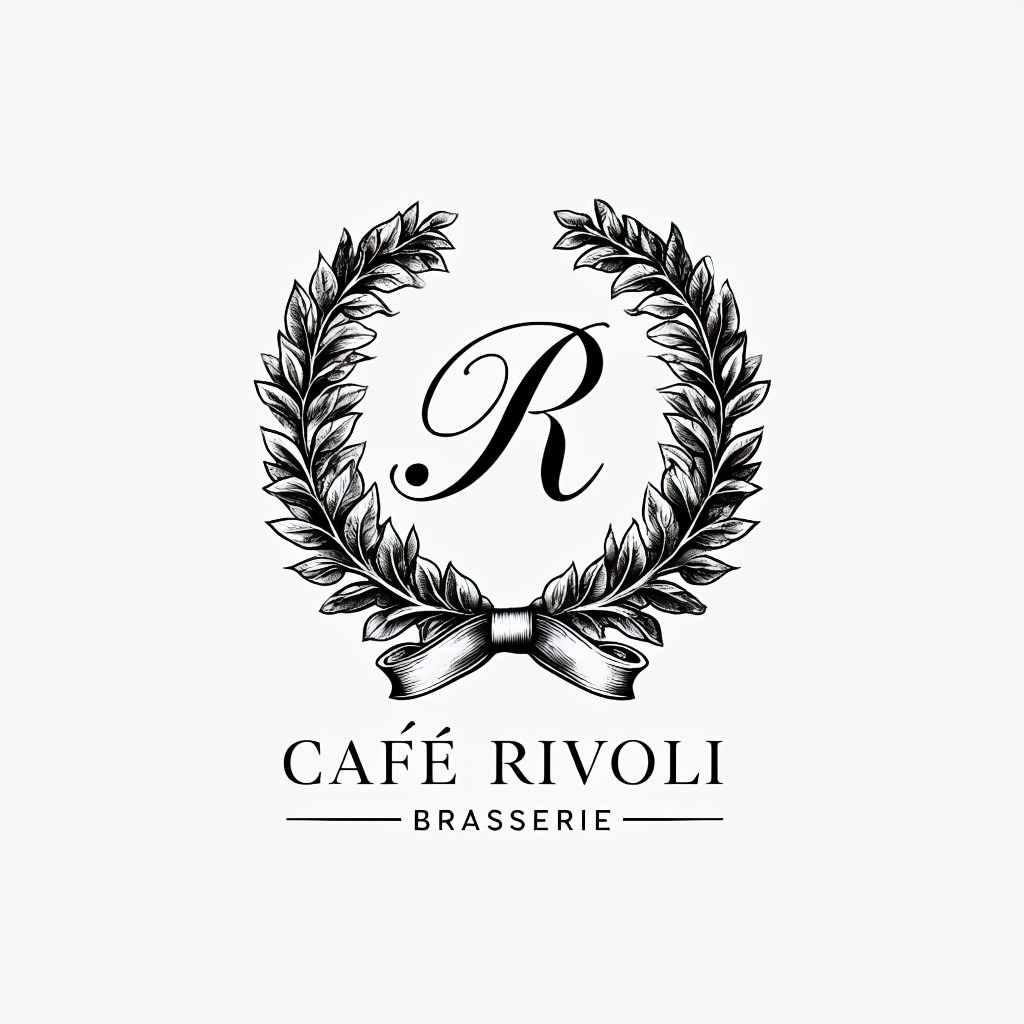 Elegant Cursive R Logo with Leaf Wreath for Café Rivoli