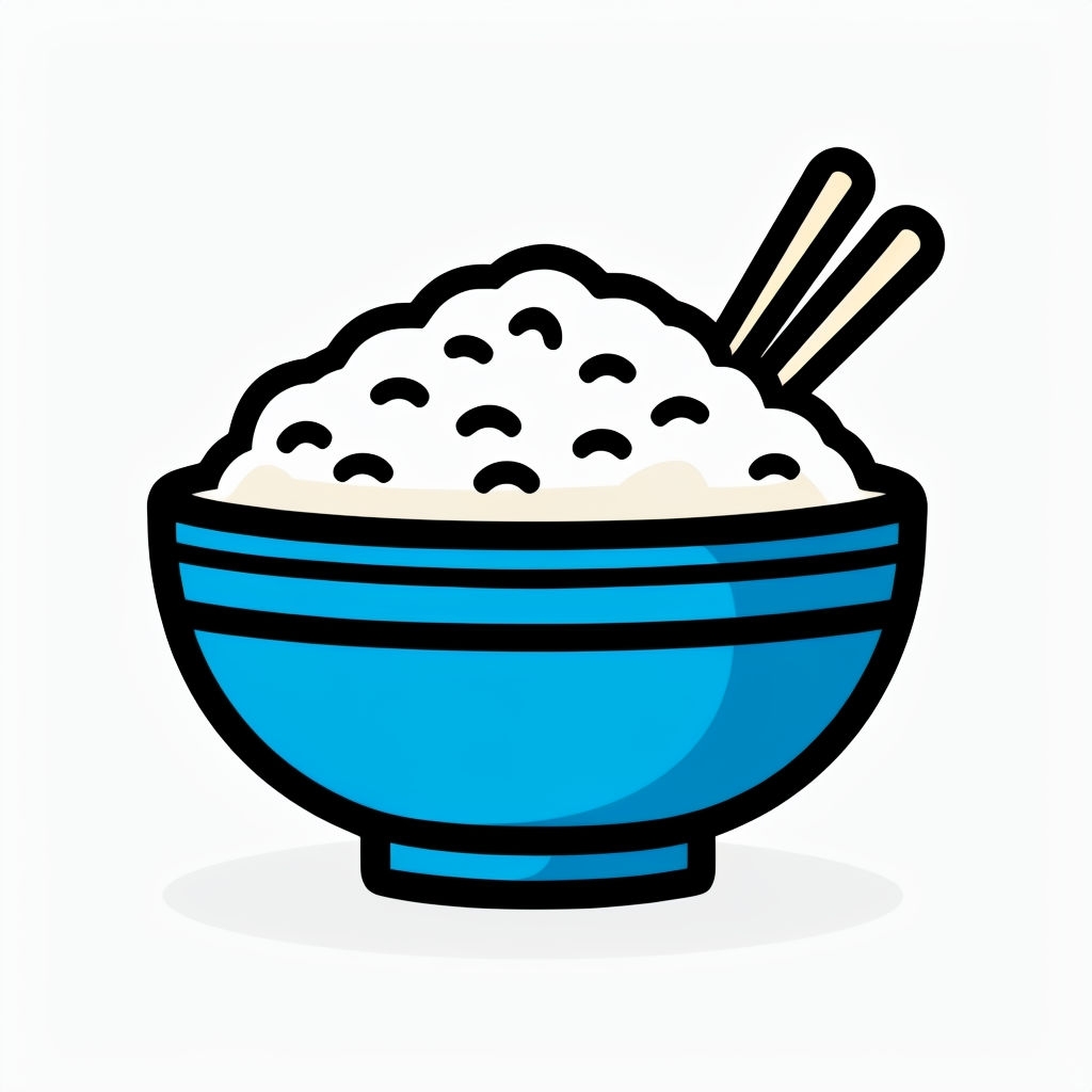 Cartoon Blue Bowl of Rice with Wooden Chopsticks Sticker