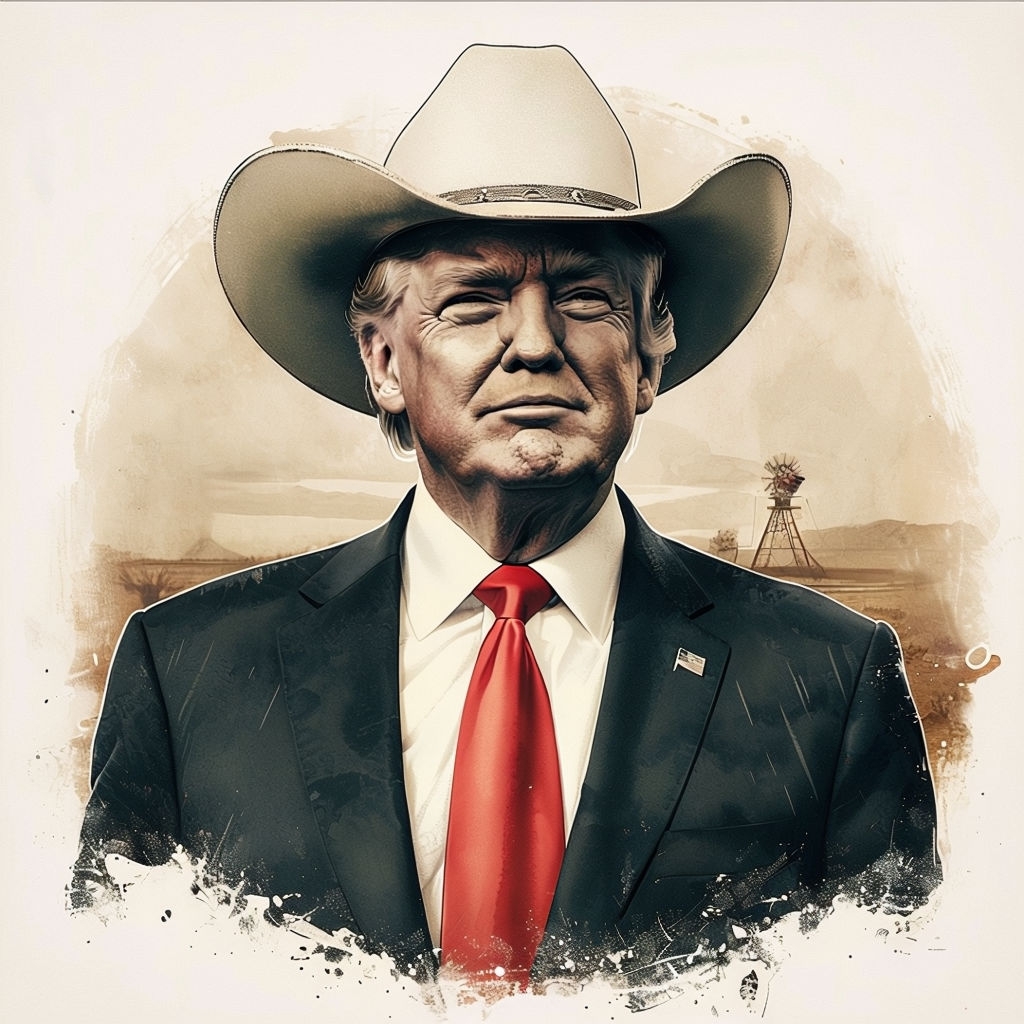 Confident President Trump in Cowboy Hat Illustration Mug