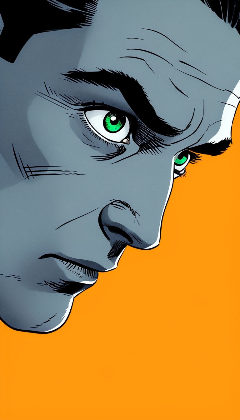 Intense Concentration Stylized Figure Close-Up Comic Art