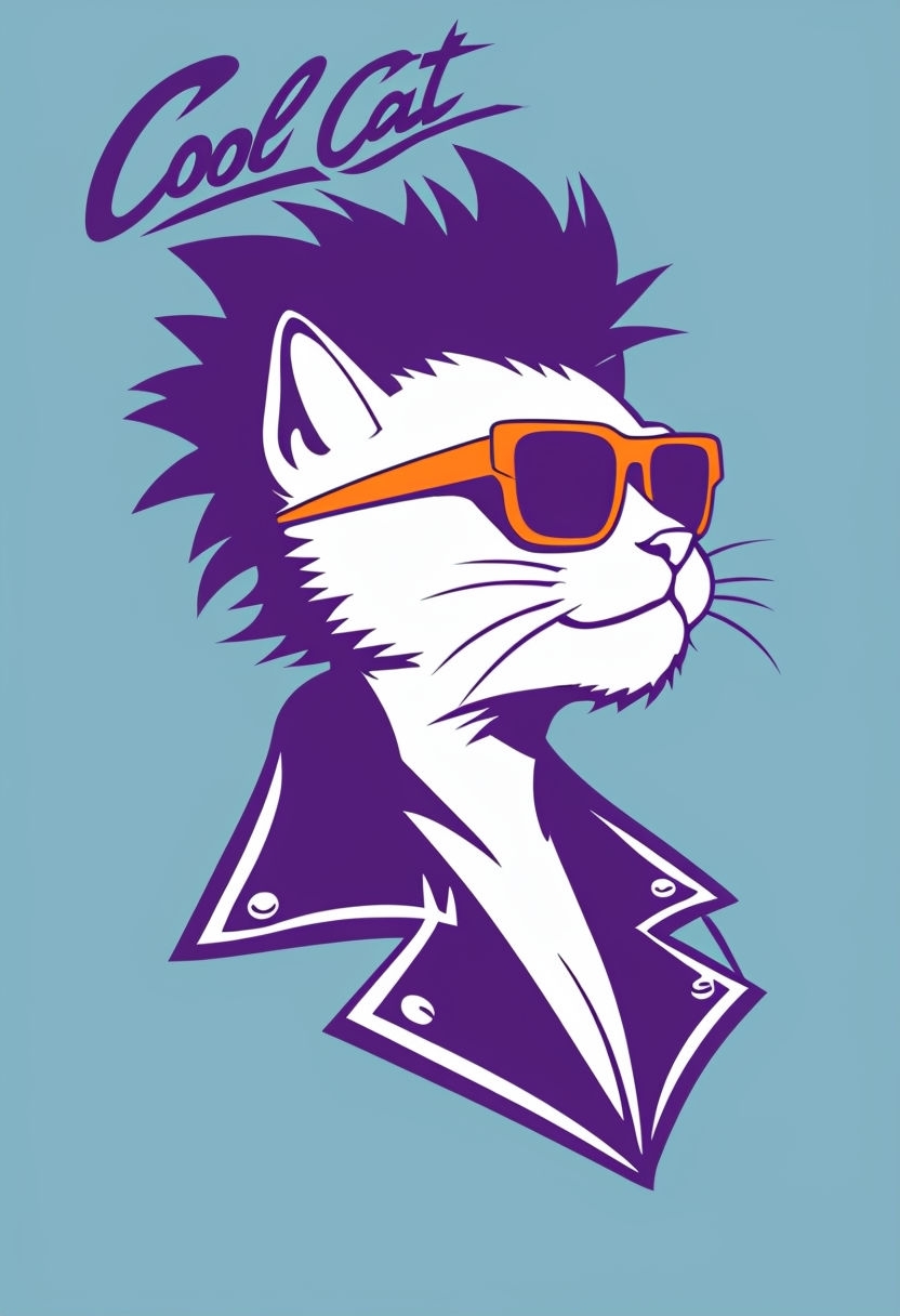 Cool Cat Punk Rock Style Illustration T-Shirt