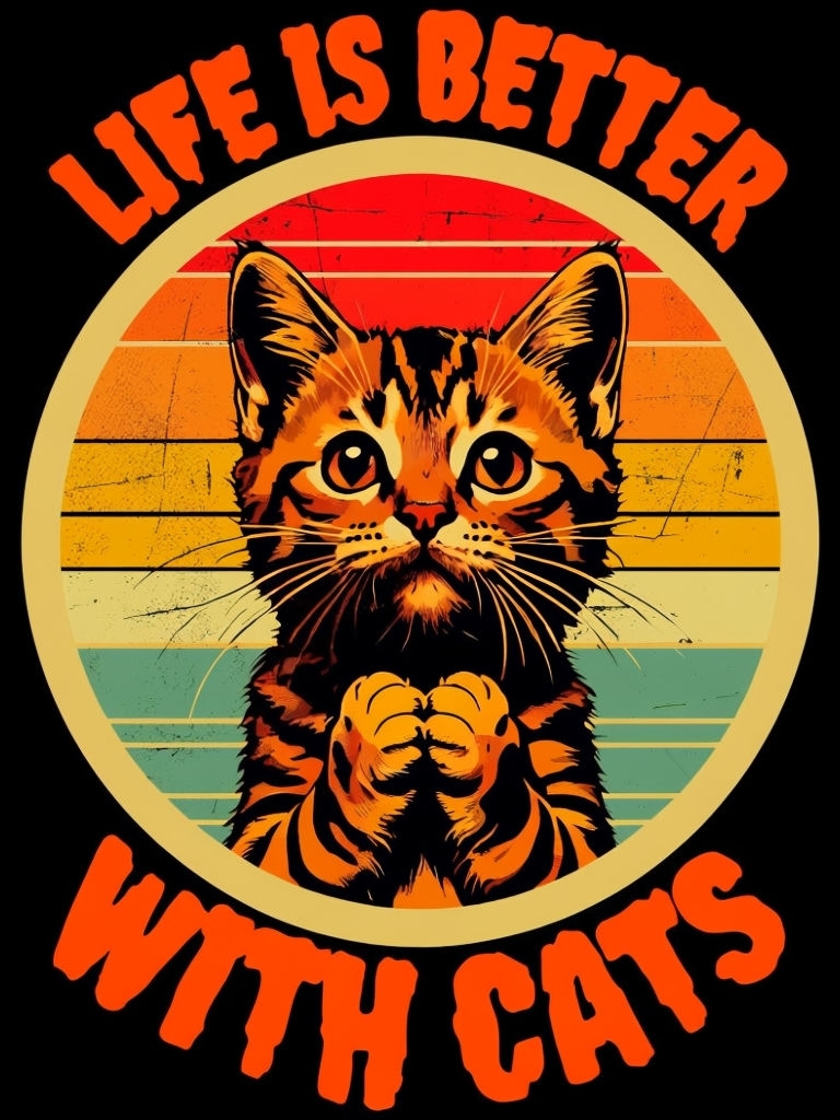 Vintage Tabby Kitten Life Is Better With Cats T-Shirt