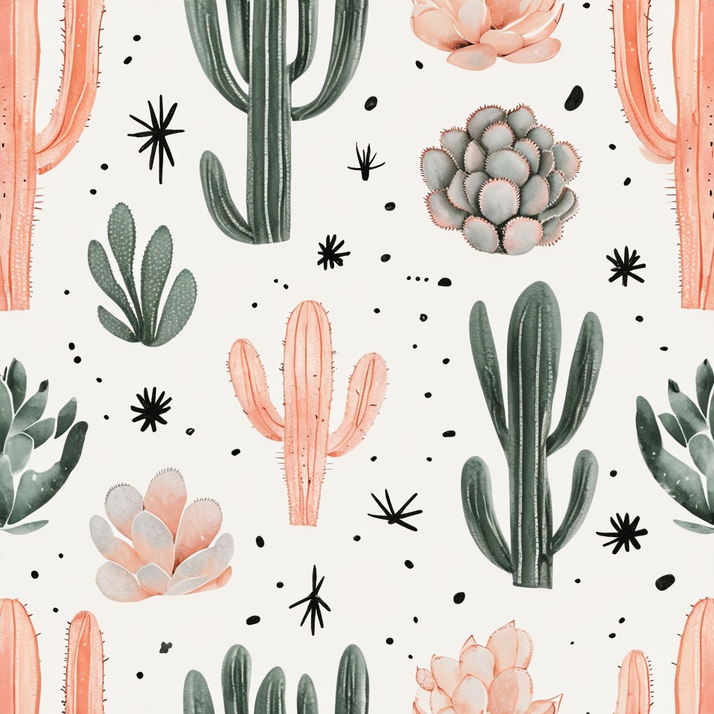 Minimalist Desert Plants Seamless Pattern