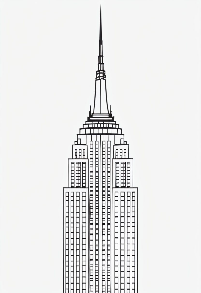 Art Deco Skyscraper Line Drawing for Creative Coloring Book Pages