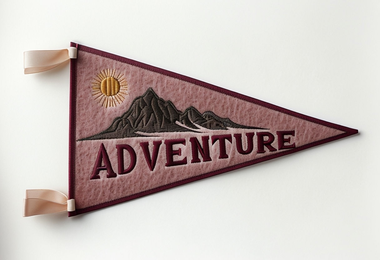 Embroidered Adventure Pennant Illustration with Mountain Poster