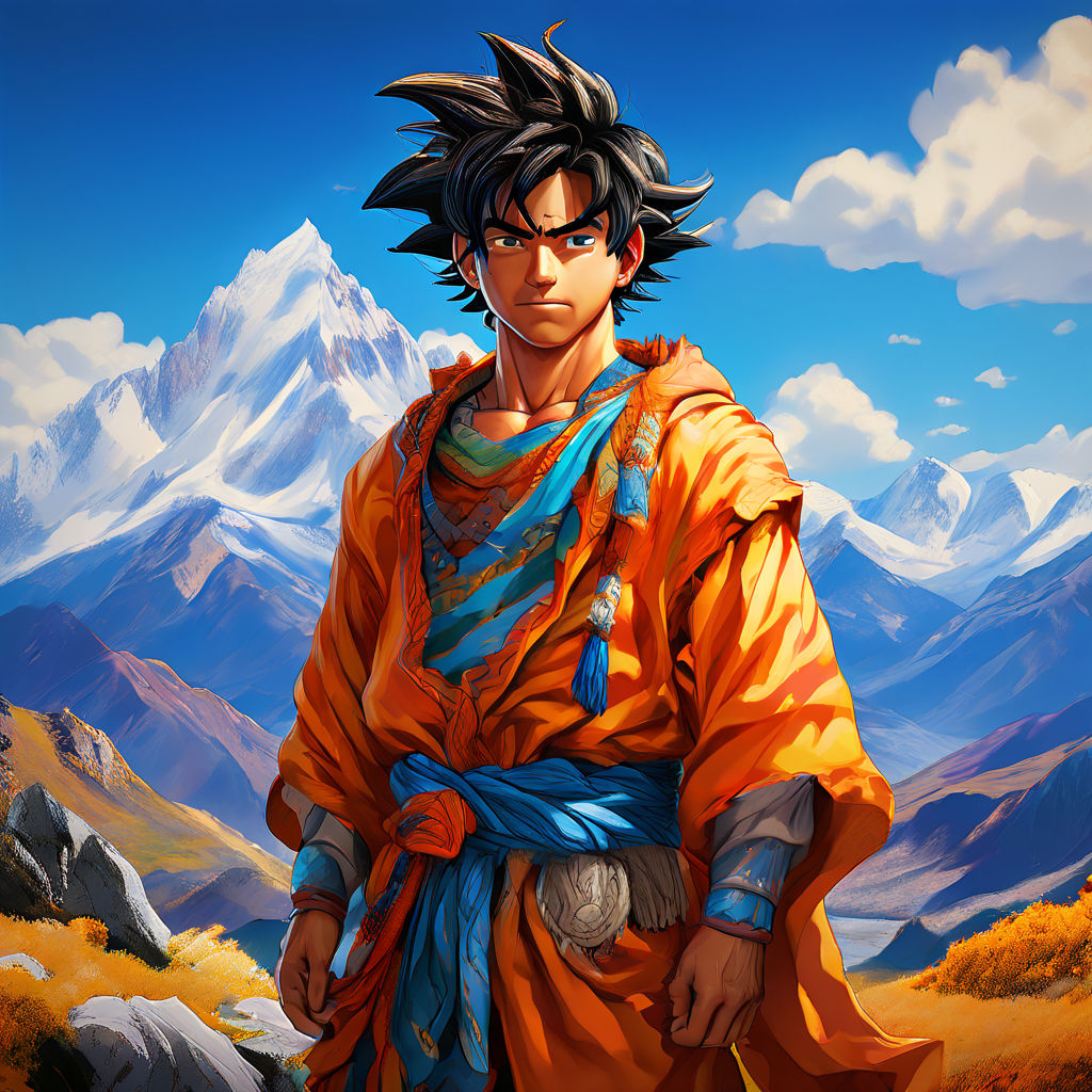 Goku character standing proudly in traditional Peruvian male... by ...