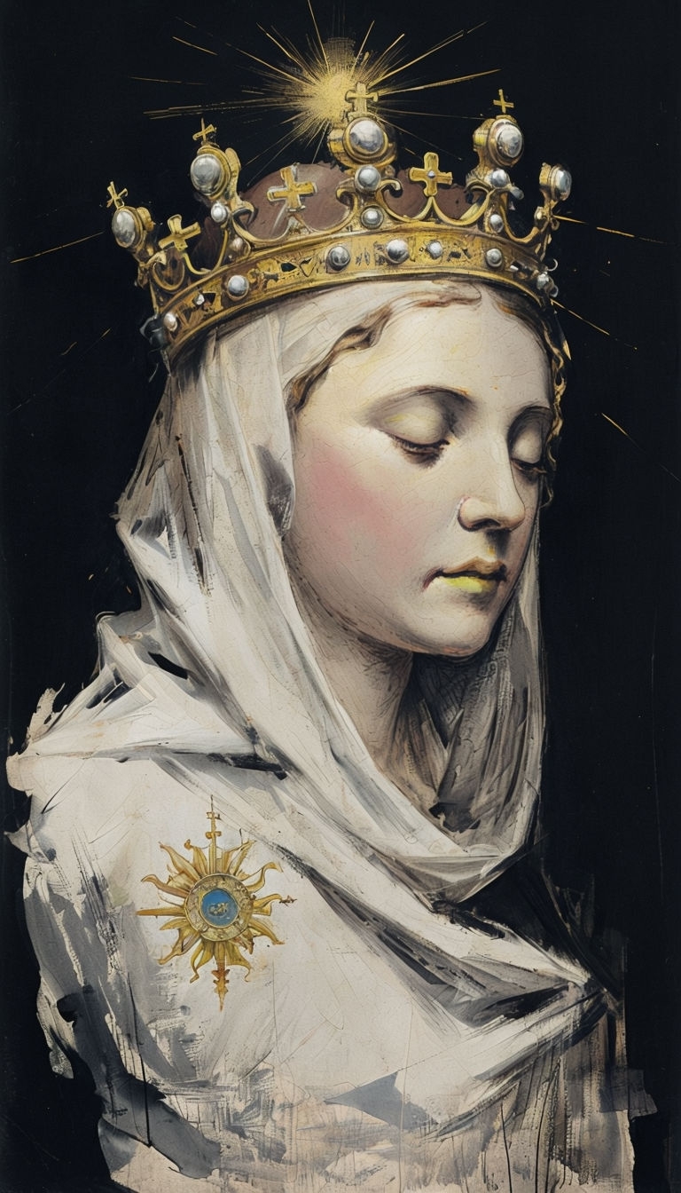 Regal Saint with Golden Crown and Halo on Dark Background Mobile Wallpaper