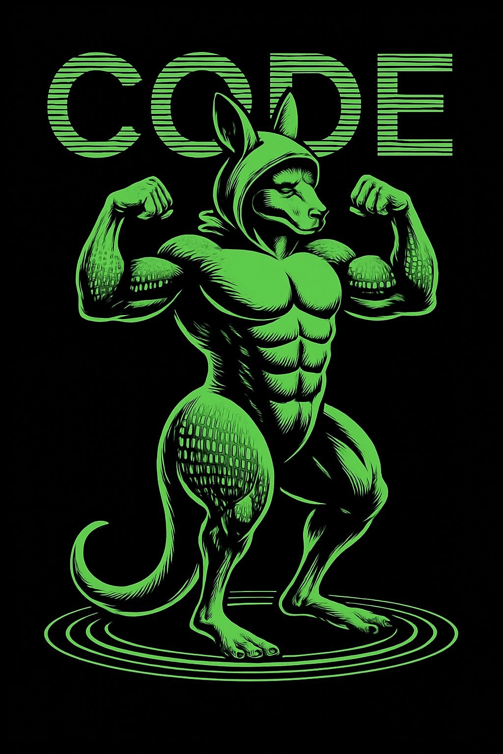 Muscular Neon Green Kangaroo Graphic T-Shirt
