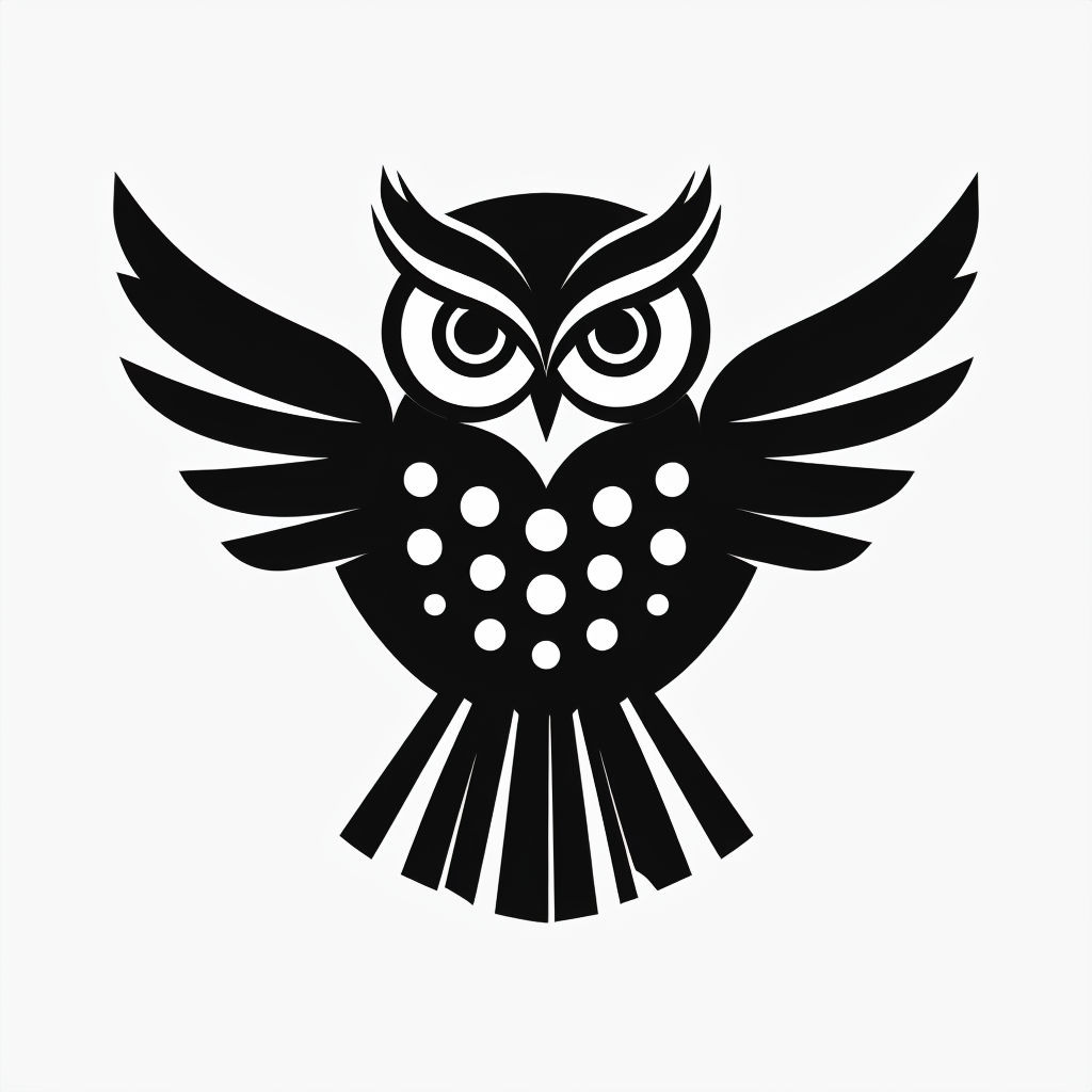 Minimalist Black and White Stylized Owl Illustration Sticker