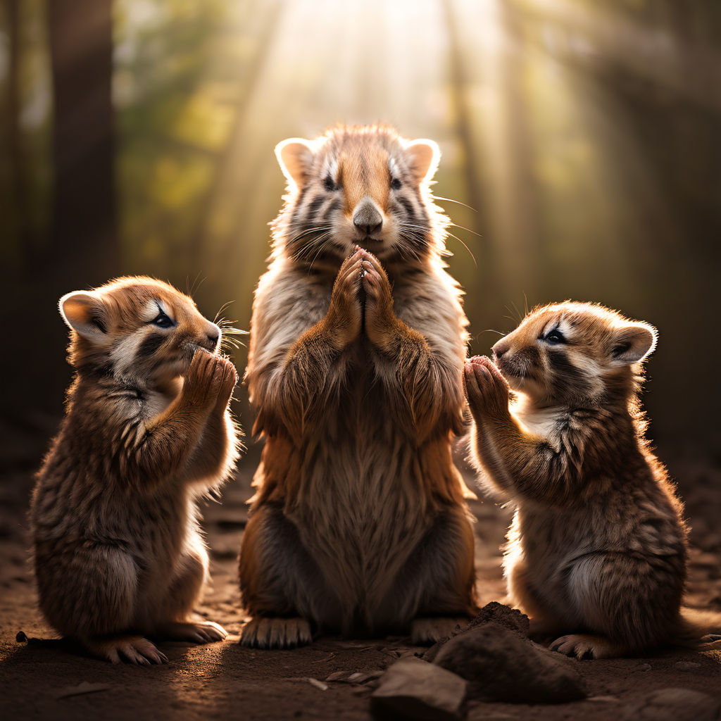 A picture of animals praying together with their hands toget... by 지호파파 ...