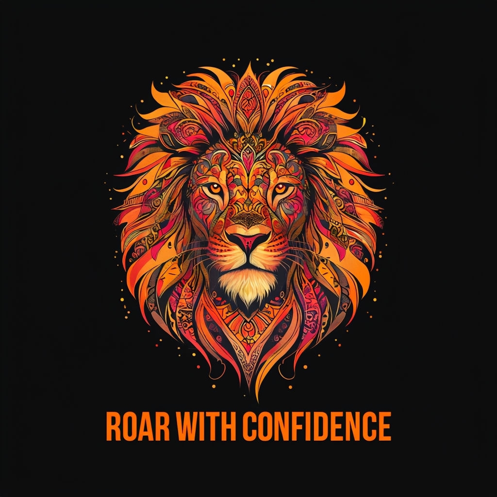 Vibrant Lion's Head Mandala T-Shirt Design with Motivational Quote