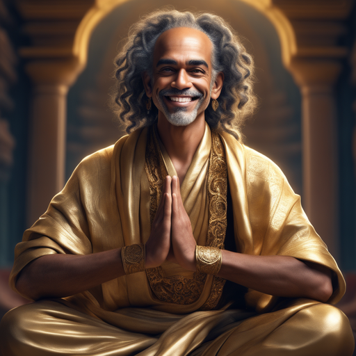Older Sanjaya with hair tied in the knot. meditating and sou... by Yury
