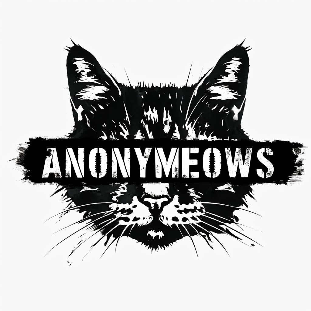 Stylized Black and White Cat Face with AnonyMeows Text T-Shirt