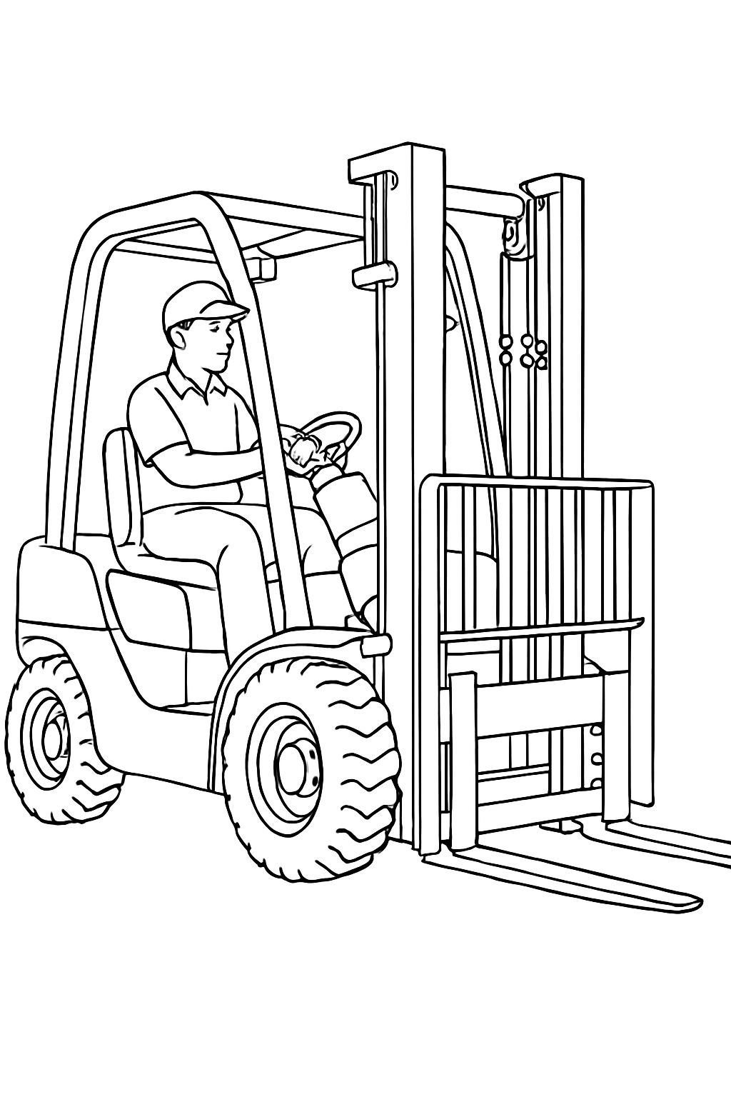 Male Forklift Operator Black and White Line Drawing Coloring Book Pages